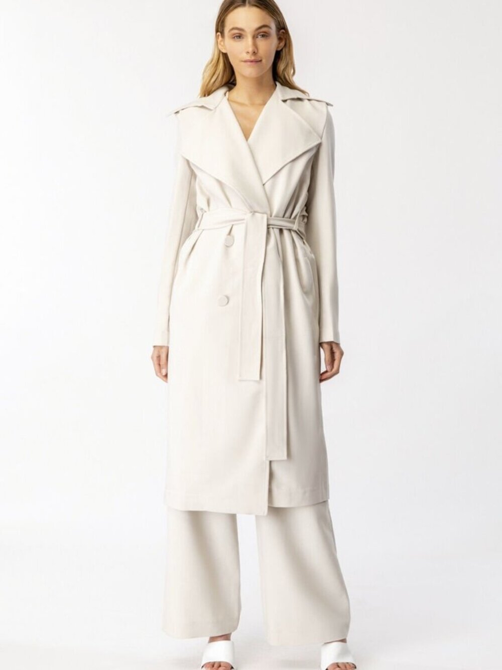 Bardot Tie Waist Faux Leather Trench Coat